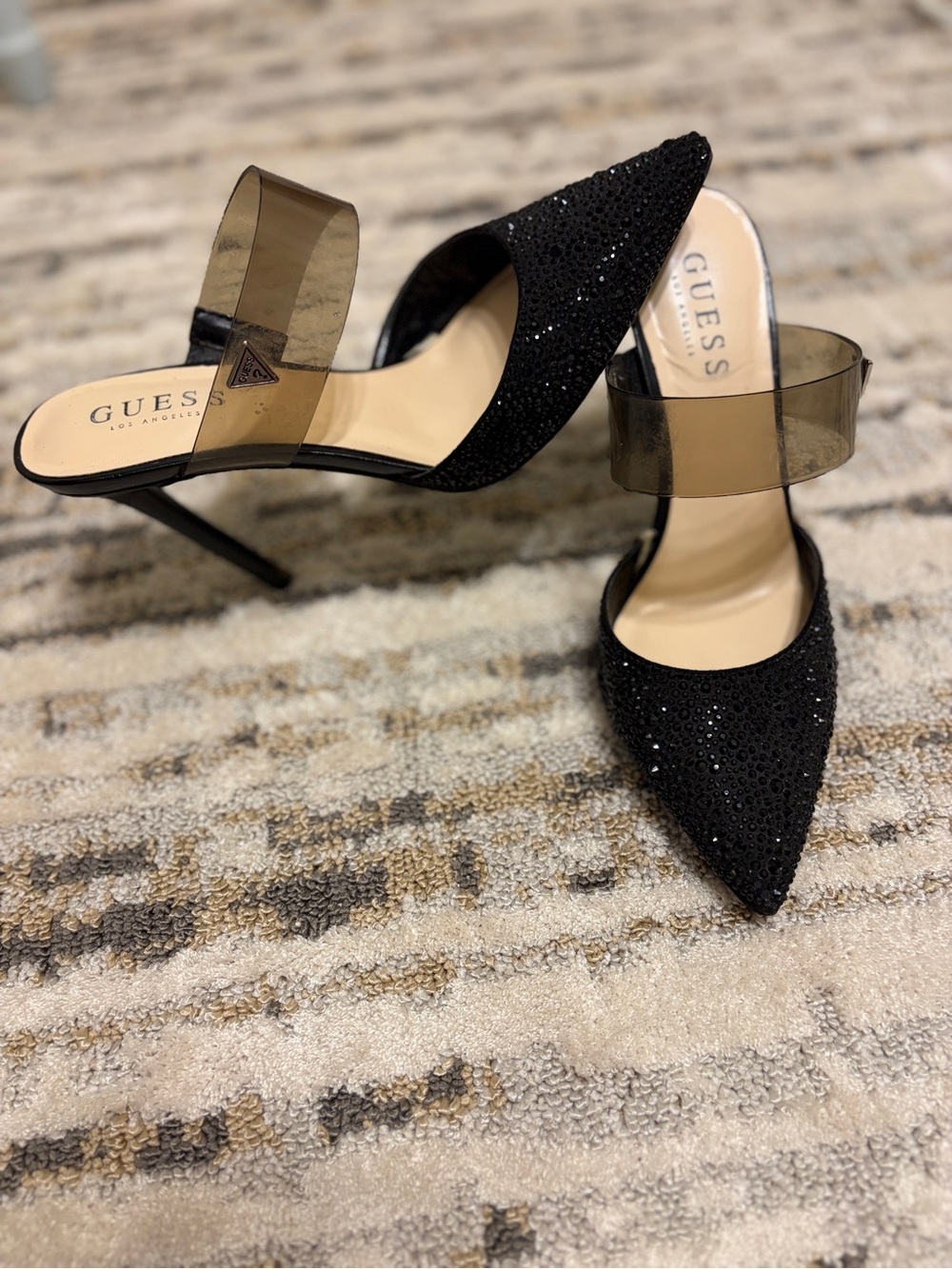 GUESS Black Rhinestone High Heel Mule size 6.5